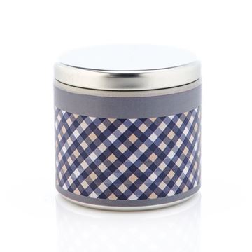 Picture of Cabin Hideaway Blue Plaid Traveling Tin